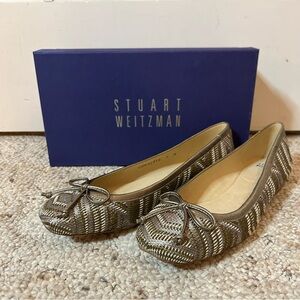 Stuart Weitzman Metallic Taupe Braided Bow Flats